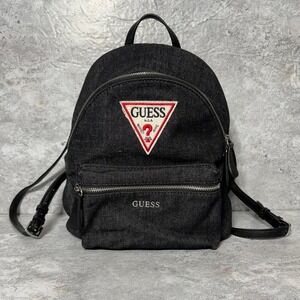 Guess black denim backpack with red accents Embroidered Great condition